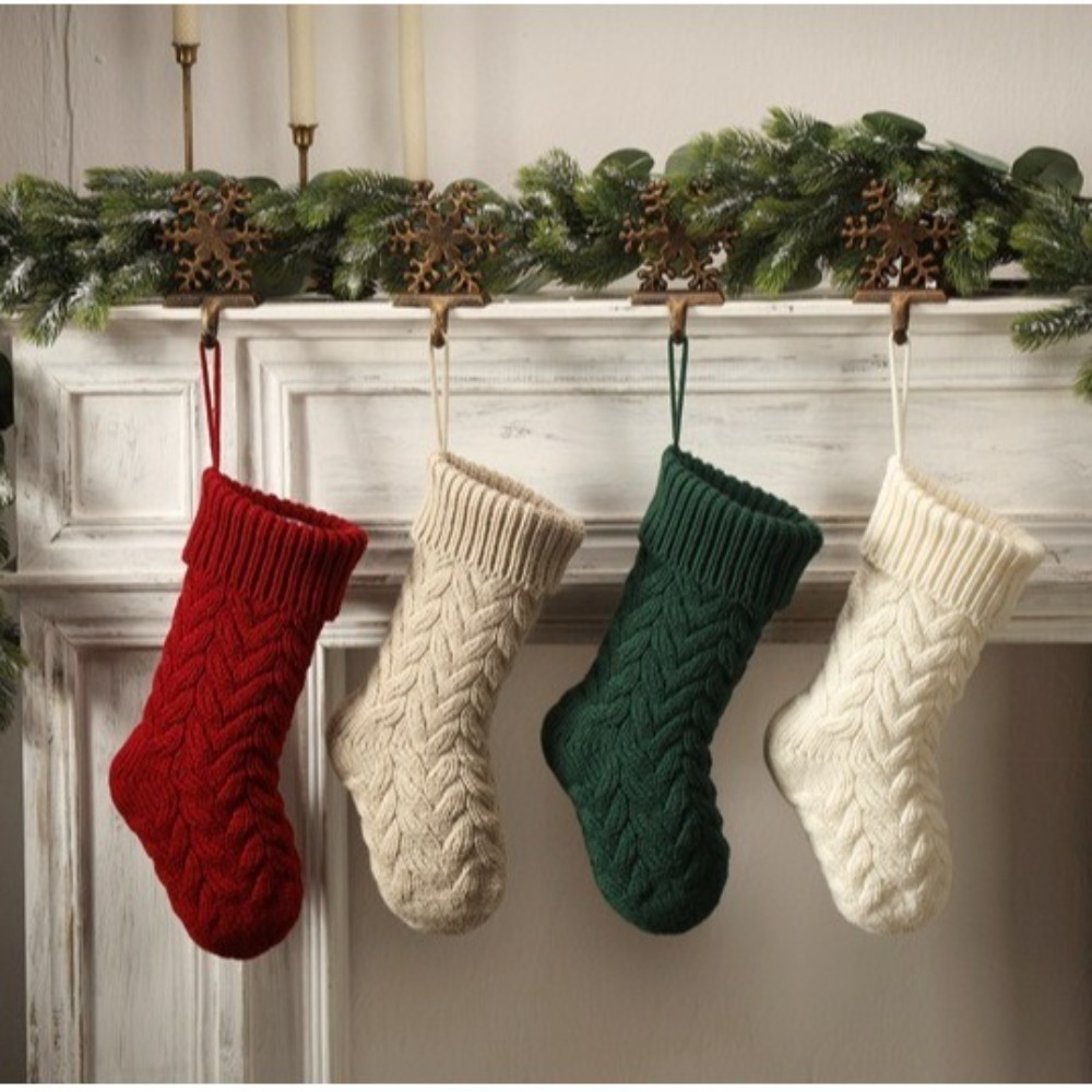 Christmas Stocking Hanging - Dzianinowe skarpety świąteczne Puszyste miękkie ozdoby