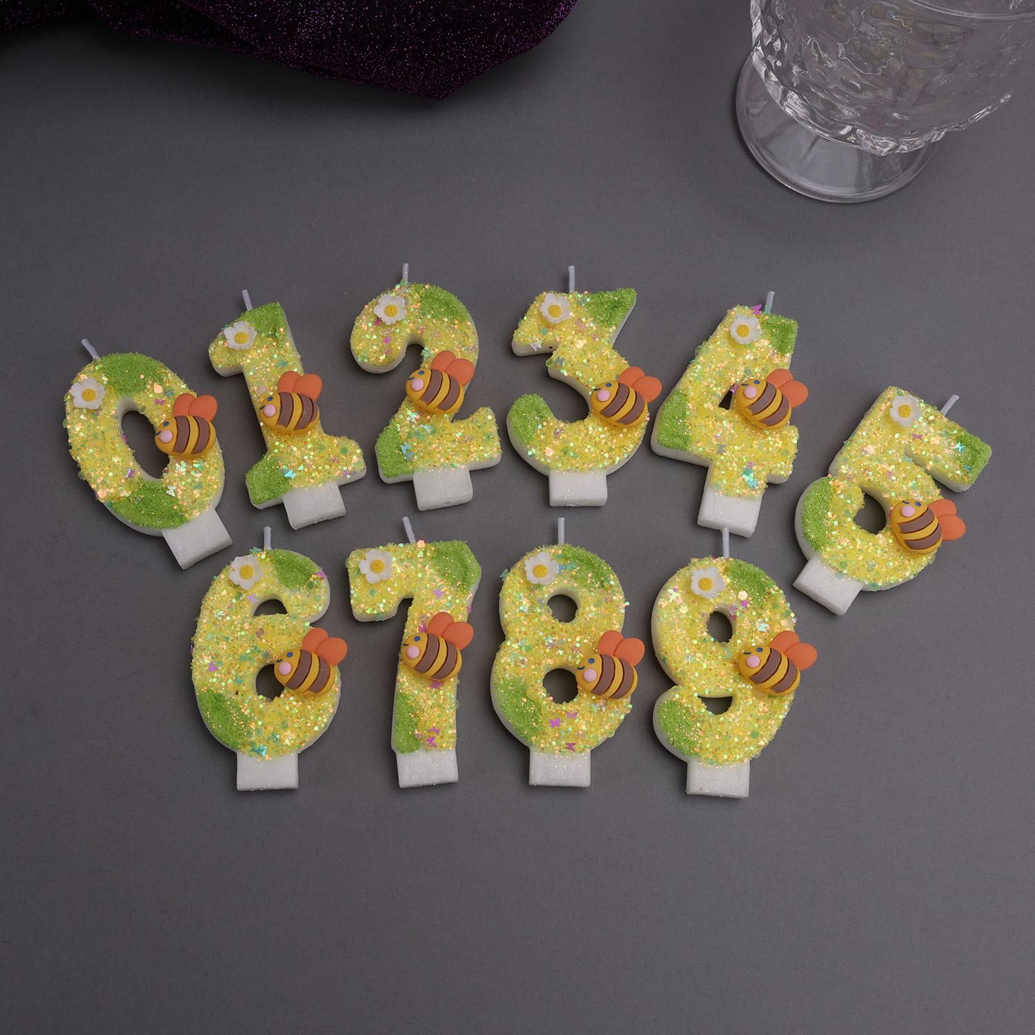 Holiday Candle Set - Żółto-zielone cyfrowe świece, małe świece ozdobione